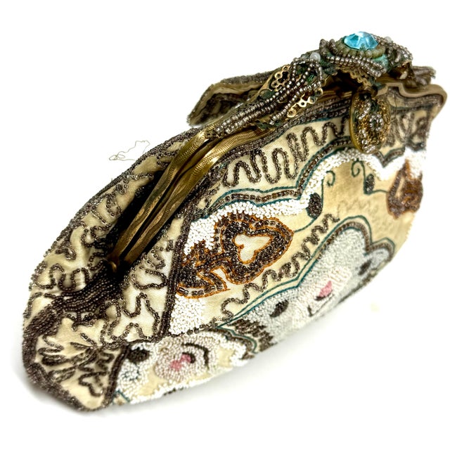 Helene Dale Paris Antique Beaded and Tambour Embroidery French Made Evening Clutch For Sale In Portland, ME - Image 6 of 10