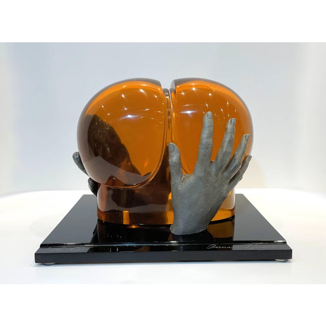 Mid 20th Century Bernard Pfreim, "The Kiss", Amber Acrylic Sculpture For Sale In Miami - Image 6 of 8