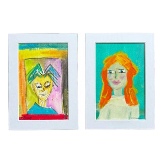 “The Prodigal Son and Bridgette” Original Expressionist Portrait Paintings by Linda McDonough - a Pair For Sale