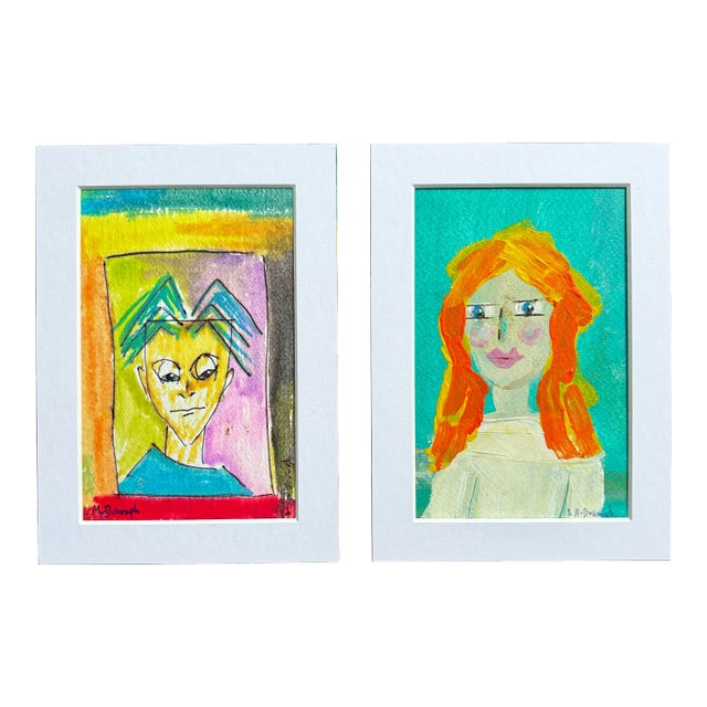 “The Prodigal Son and Bridgette” Original Expressionist Portrait Paintings by Linda McDonough - a Pair For Sale