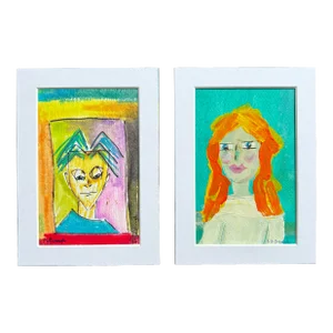 “The Prodigal Son and Bridgette” Original Expressionist Portrait Paintings by Linda McDonough - a Pair
