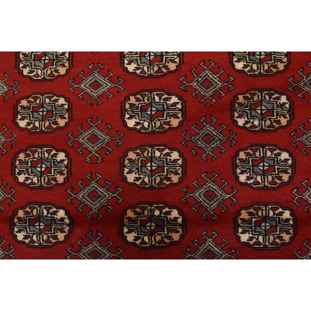 Red Bokhara Rug 4’1” X 6′ Red Wool Tribal Hand-Knotted Oriental Carpet For Sale - Image 8 of 12