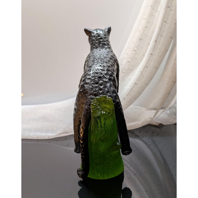 Late 20th Century Daum France Pate De Verre Glass Black Panther in Green Tree For Sale - Image 6 of 16