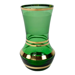 Vintage French Green and Gold Striped Glass Bud Vase