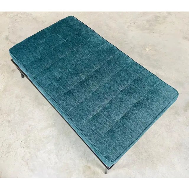 Teal t.h. Robsjohn-Gibbings Teal Blue Velvet Sabre Leg Bench by John Widdicomb For Sale - Image 8 of 10