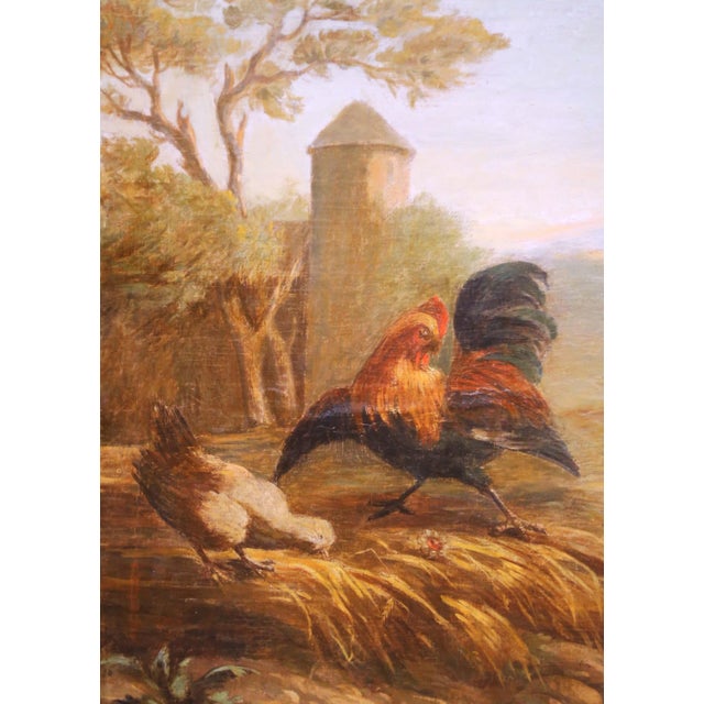 Late 18th Century 18th Century French Provincial Farmyard Painting With Roosters and Hens For Sale - Image 5 of 9