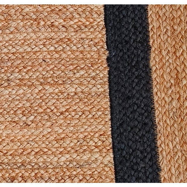 Black Handwoven Natural Jute Doormat Rug With Bold Black Frame Design For Sale - Image 8 of 12