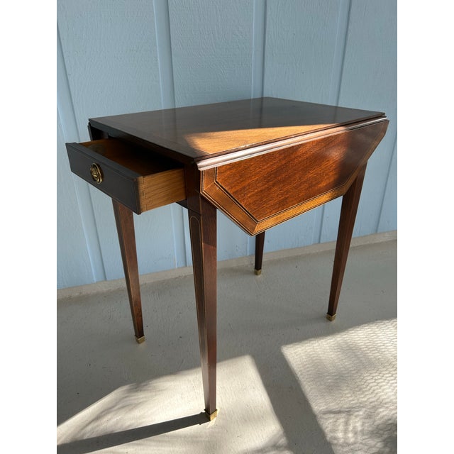 Mid-Century Modern Baker Furniture Pembroke Table-High Quality Drop Leaf Side Table-Vintage Folding End Table For Sale - Image 3 of 12
