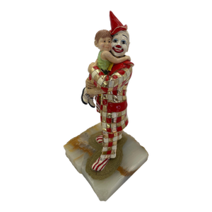 Ron Lee Child & Clown Sculpture on Onyx Base With 24k Gold Accents, Signed 1985