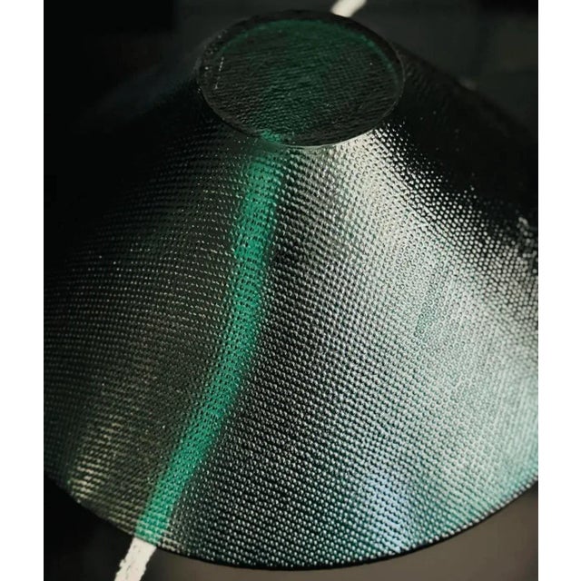 Mid-Century Modern Mid-Century Emerald Textured Art Glass Bowl Hand-Blown Conical Form Seeded Inclusions Sculptural 1950s For Sale - Image 3 of 3