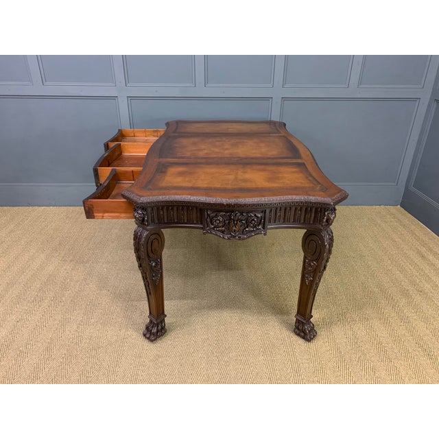 Chippendale Style Writing Table in Carved Mahogany, 1900 For Sale - Image 11 of 18