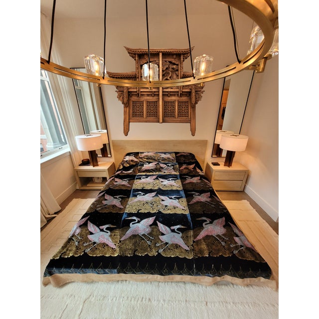 Gold Heron Silk Velvet Throw Bedspread For Sale - Image 8 of 9
