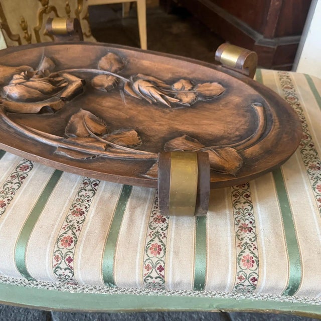 Brass 1930s Art Deco Hand-Carved Wood and Brass French Centerpiece For Sale - Image 8 of 15