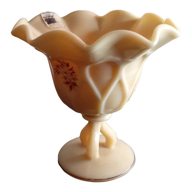 Vintage Westmoreland Almond Slag Glass Pedestal Compote For Sale