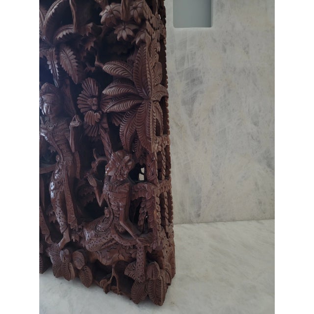 Vintage Indonesian Balinese Hand Carved Wooden Wall Panel For Sale - Image 11 of 11