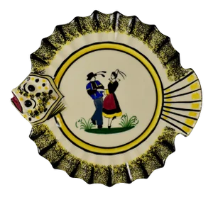 1940s French Faience Henriot Quimper Fish & Breton Couple Dancer Plate