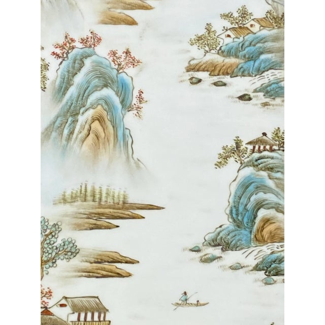 Chinoiserie Hand Painted Famille Rose Porcelain Panel 67.25" H For Sale - Image 4 of 11