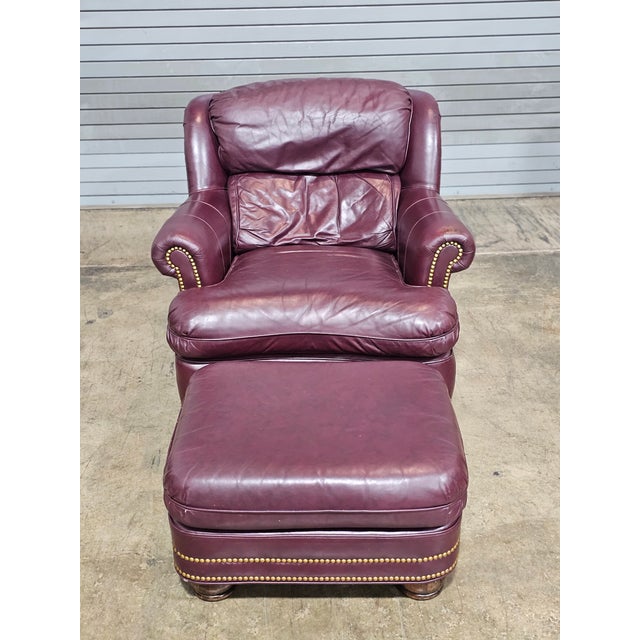 Traditional Late 20th Century Hancock & Moore Burgundy Leather Club Chair Arm Chair W Match Ottoman Made in the Usa For Sale - Image 3 of 14