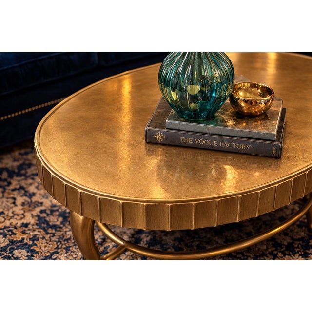 Vintage Hollywood Regency Oval Coffee Table by Decca With Fluted Apron and Ring Stretche For Sale - Image 9 of 9