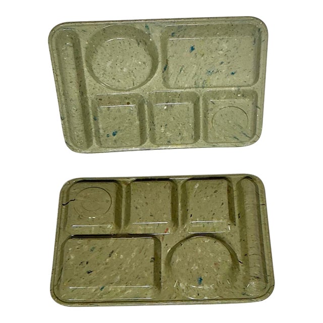 Vintage Texas Ware Dallas Green Confetti Melamine Plastic Divided Tray - Set of 2 For Sale