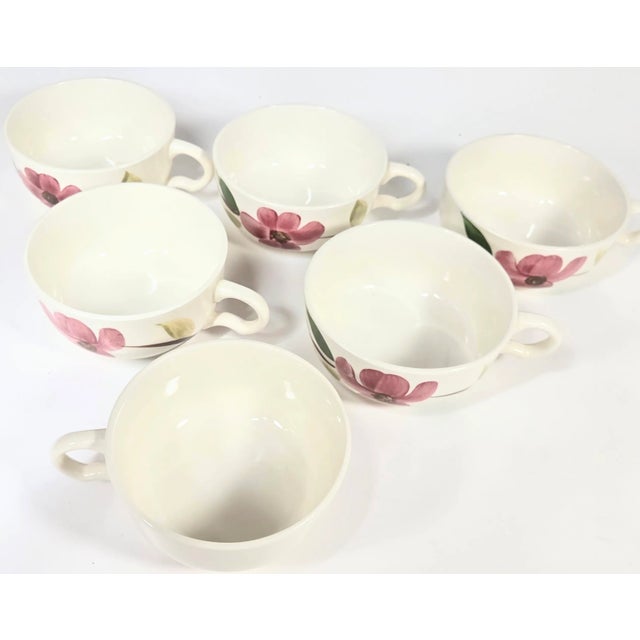 Ceramic Handpainted Pink Dogwood Teacups- Set of Six For Sale - Image 7 of 16