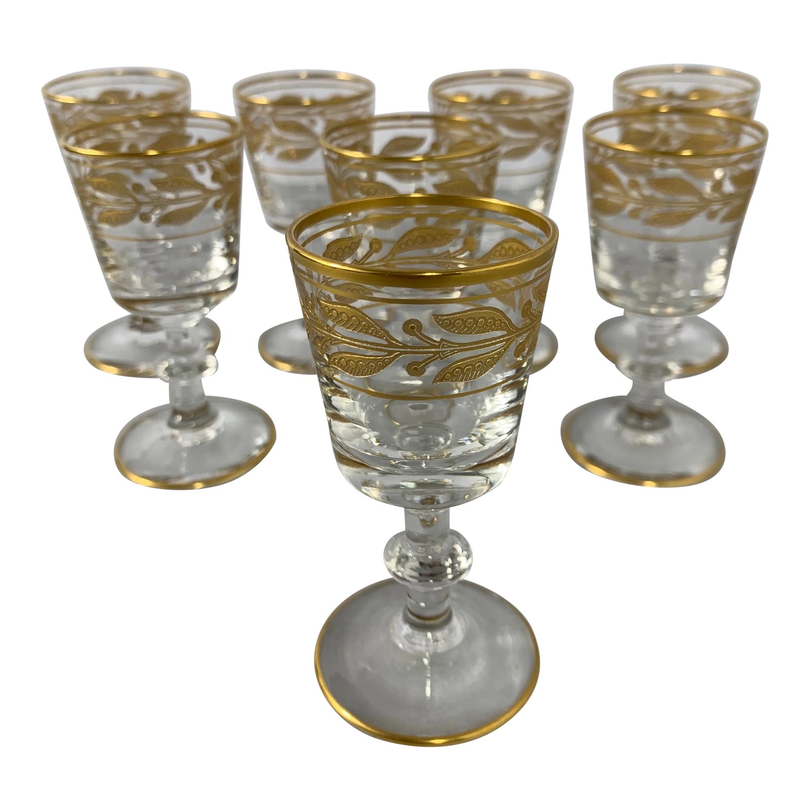 Vintage GlastonburyLotus Laurel Gold Crystal Cordial Stemware Set of 8 Chairish