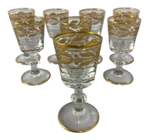 Vintage Glastonbury-Lotus Laurel Gold Crystal Cordial Stemware - Set of 8