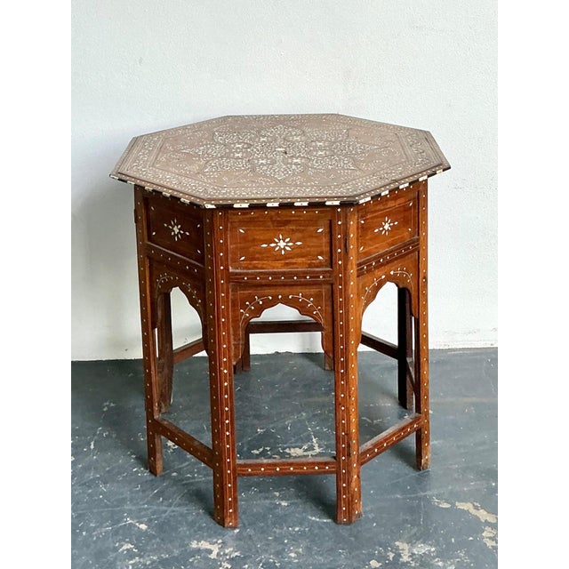 Moroccan Vintage Octagonal Moroccan Inlay Side Table For Sale - Image 3 of 12