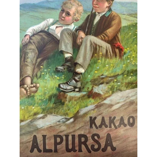 Late 19th Century Tin Cocoa Advertising Sign, Alpine Scene For Sale - Image 4 of 4