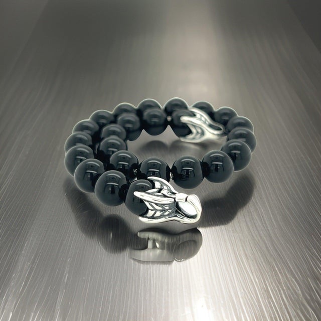 1990s 1990s David Yurman Estate Onyx Spiritual Beads Bracelet 8" Sterling Silver For Sale - Image 5 of 10