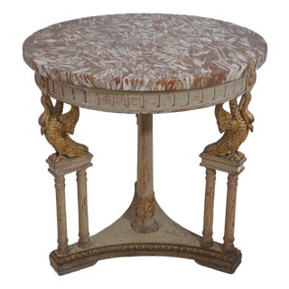 Vintage Louis XVI Marble Top Round Lamp Table W. Swans For Sale