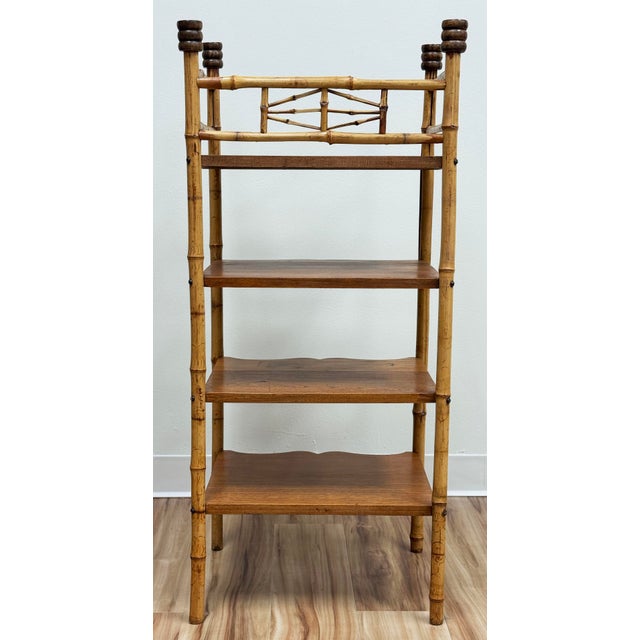 Vintage Scorched Bamboo Four Tier Bookshelf Etagere For Sale In Kansas City - Image 6 of 10