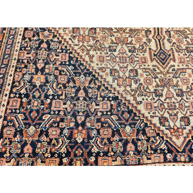 Antique Persian Senneh Area Rug, Hand-Knotted Wool, Herati Medallion Pattern, Ivory & Navy, 4x6 For Sale - Image 14 of 17