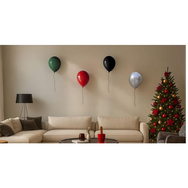 Ceramic Contemporary Handmade Red Polka Dot Ceramic Balloon Wall Sculpture - Large Size For Sale - Image 7 of 9