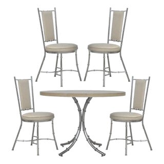 Vintage Hollywood Regency Chrome Metal Faux Bamboo Dining Kitchen Set - 5 Pc Set For Sale