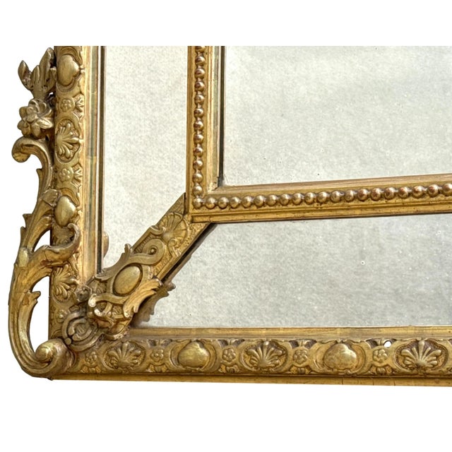 Mid 19th Century Large French Gilt Overmantle Mirror, 1860s For Sale - Image 5 of 12