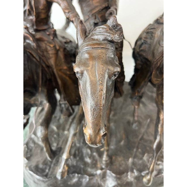 Late 20th Century After Frederic Remington Large Bronze Statue Coming Thru the Rye, on Marble Base For Sale In Washington DC - Image 6 of 6