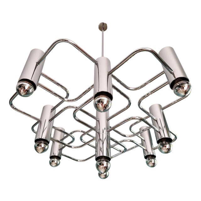 Geometric Chrome Metal Chandelier by Gaetano Sciolari for Boulanger, 1970s For Sale