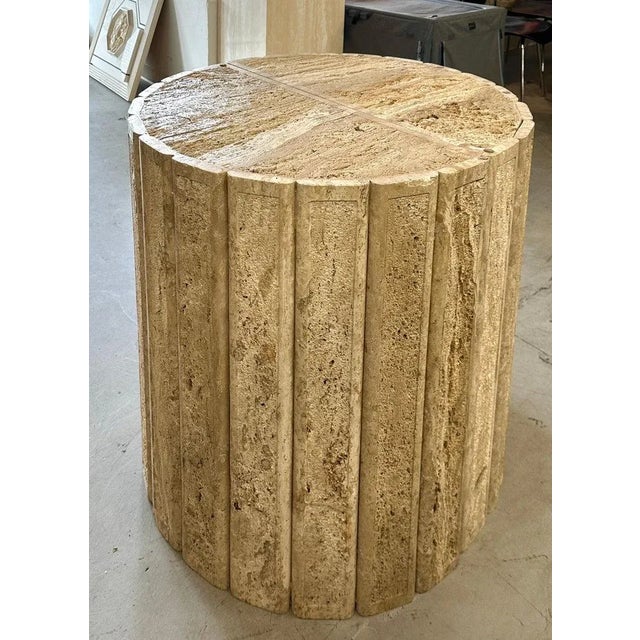 Mid-Century Modern Mid 20th Century Fluted Travertine Side Tables - A Pair For Sale - Image 3 of 13