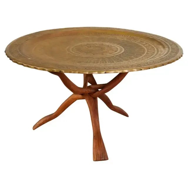 Moorish Brass Tray Table With Folding Hardwood Base For Sale - Image 13 of 13