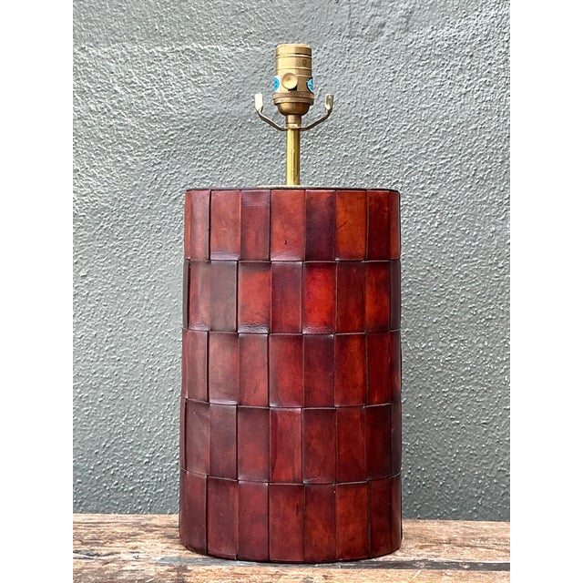 Vintage Woven Leather Lamp For Sale - Image 12 of 12