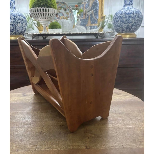 Mid-Century Modern Vintage MCM Wood Magazine Rack Stand Arts & Crafts Handcrafted Jim Skaggs For Sale - Image 3 of 8