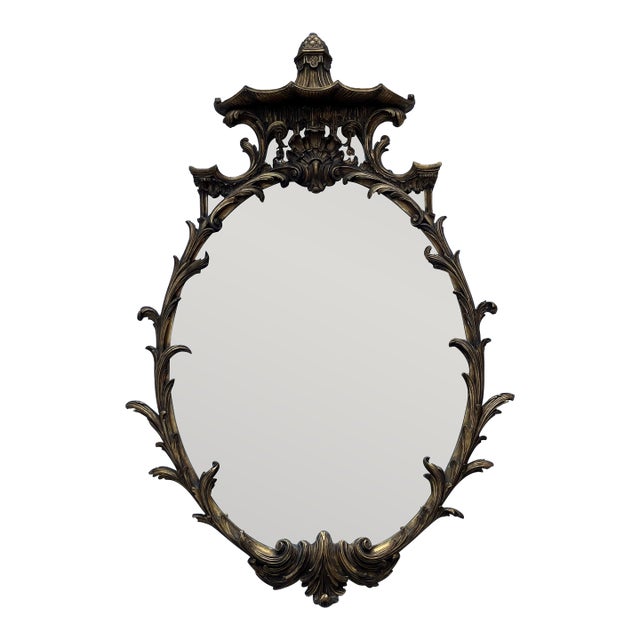 Large Antique Chinoiserie Carved Wood Mirror For Sale