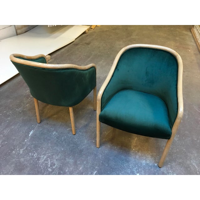 Pair of Fully Restored Ward Bennett Solid Ash Wood Frame Chairs – Cerused Ash With Moss Green Velvet Upholstery For Sale In Los Angeles - Image 6 of 12