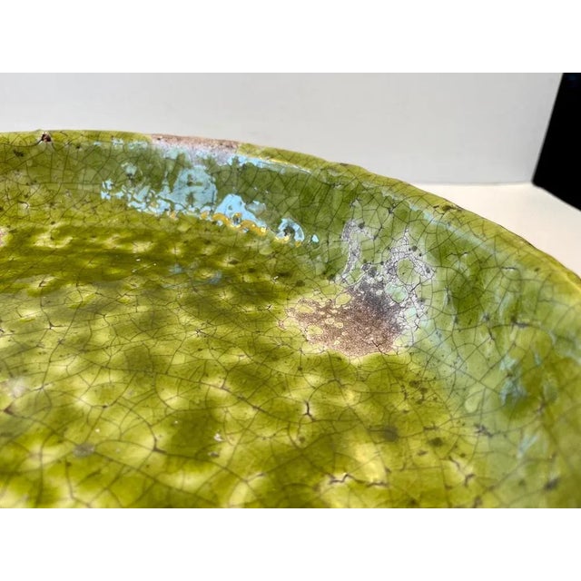 Large Green Stoneware Centerpiece in Raku Crackle Glaze For Sale - Image 6 of 14
