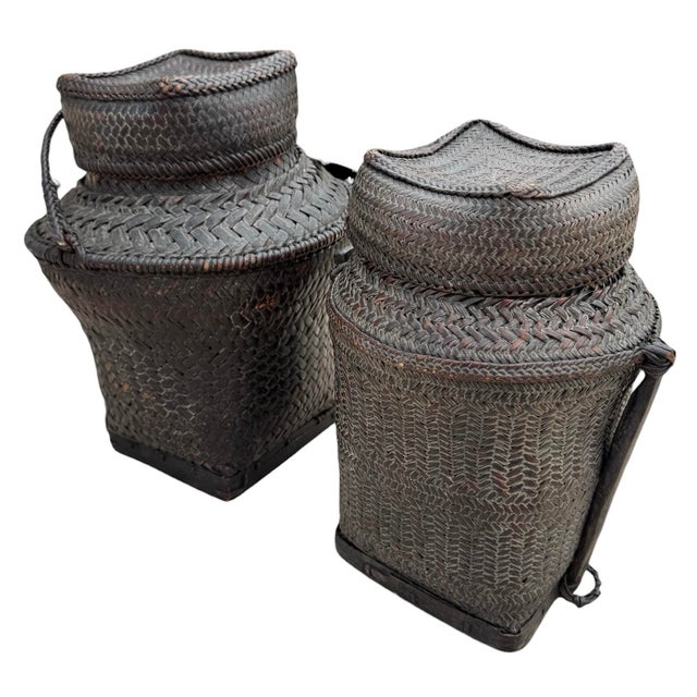 Pair of Tall Handwoven Vintage Ifugao Rice Baskets For Sale In Phoenix - Image 6 of 9