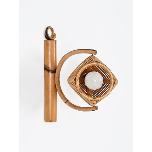 French Riviera Adjustable Sconces in Rattan by Louis Sognot, 1960s, Set of 2 For Sale - Image 11 of 16