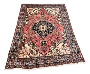 Middle Eastern Handwoven Pink Tabriz Rug with Heriz Pattern, 1960s