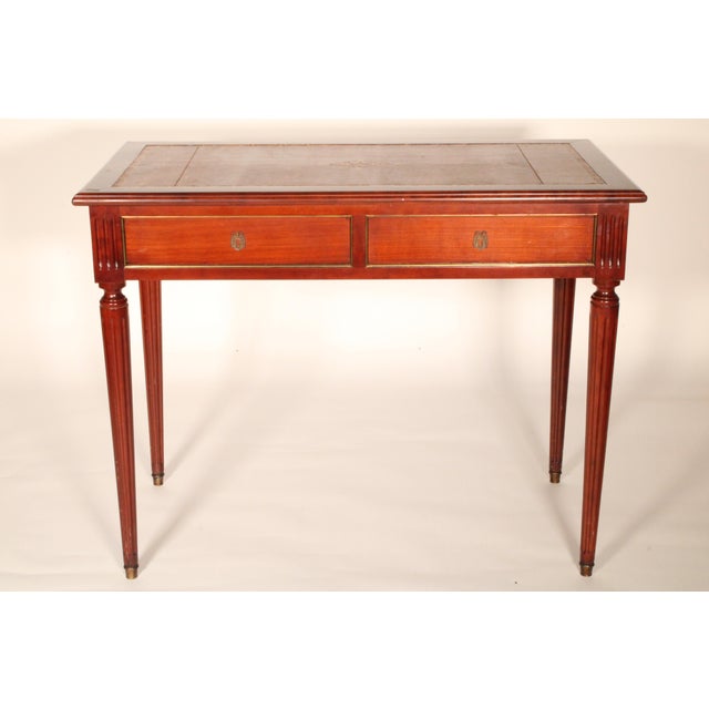 Late 20th Century Louis XVI Style Brass Mounted Writing Table With Tooled Leather Top For Sale - Image 5 of 12