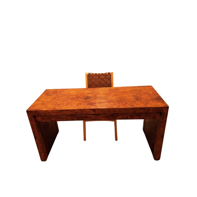 Wood 1970s Mid-Century Modern Burlwood Parson Desk by Hekman For Sale - Image 7 of 9